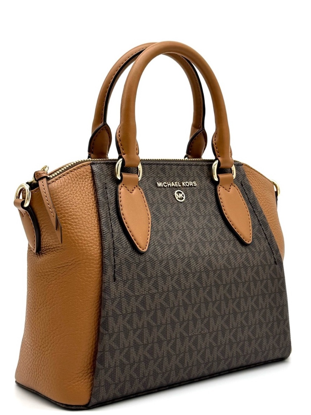 Michael Kors Sienna Medium Logo and Leather Messenger Bag Brown/Acorn